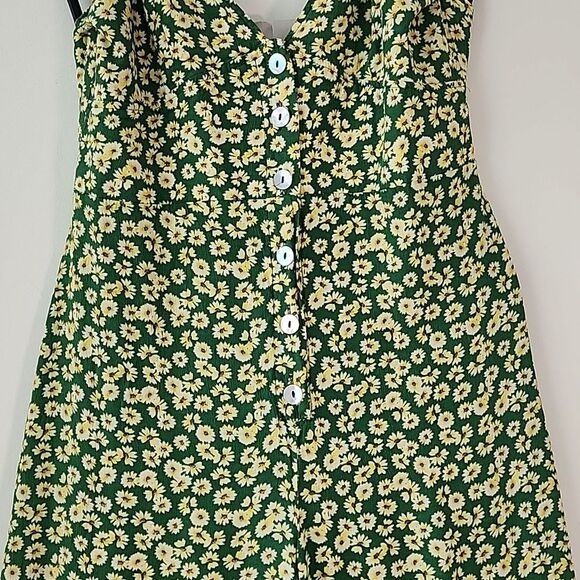 Zara Green Ditsy Floral Button Front Smocked Back Wide Leg Jumpsuit M (T20) - Picture 7 of 14